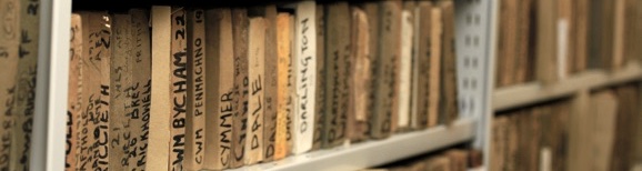 Archive shelves of glass negatives